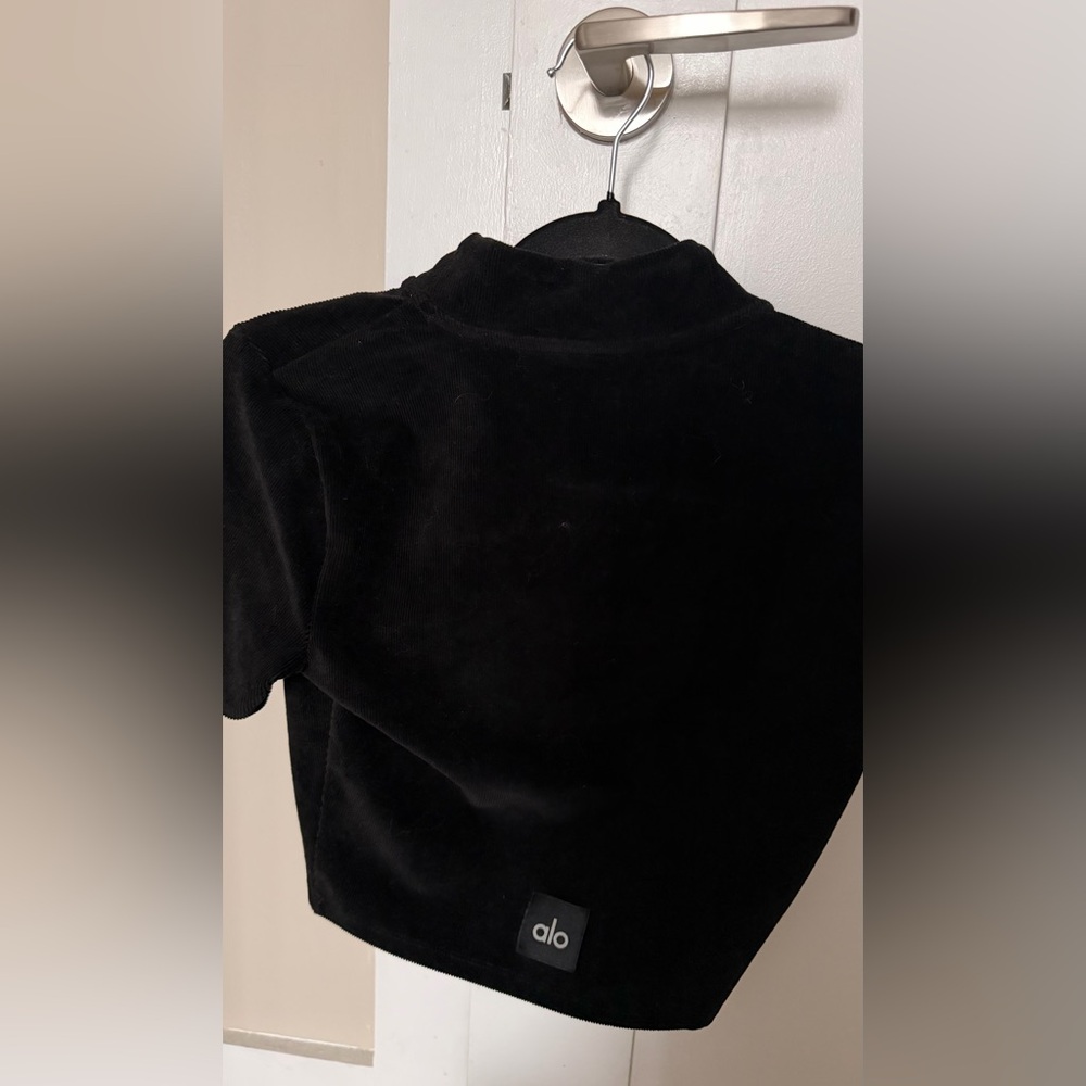 ALO Yoga Black Zip Pullover in micro corduroy